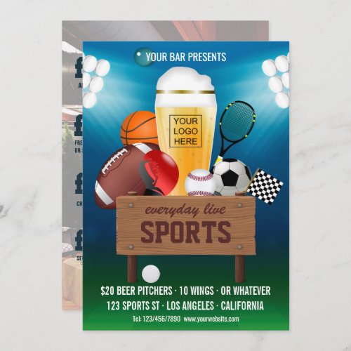 Sports Bar Event Promo Menu add photo and logo Invitation