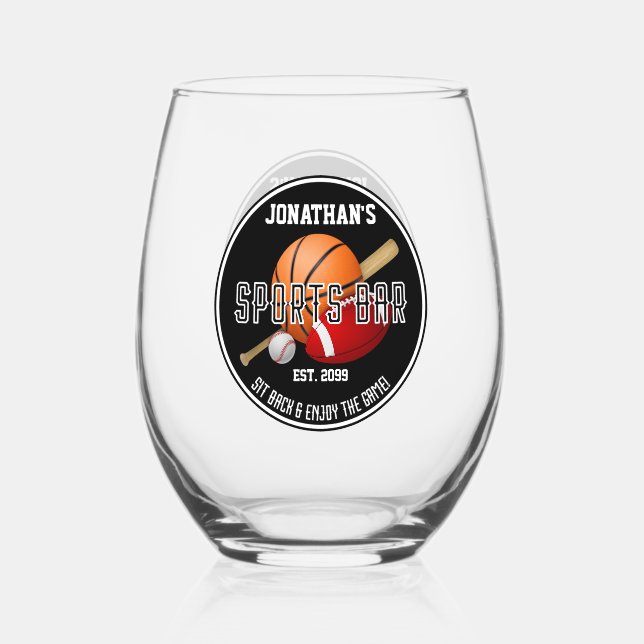 Sports Bar Lounge Drinkware Cocktail Stemless Wine Glass (Front)