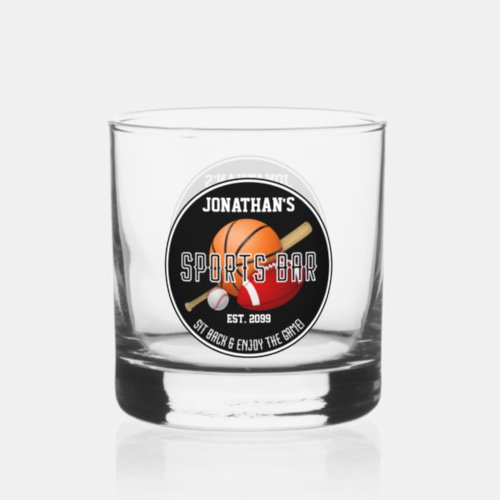 Sports Bar Lounge Drinkware Rocks  Whiskey Glass