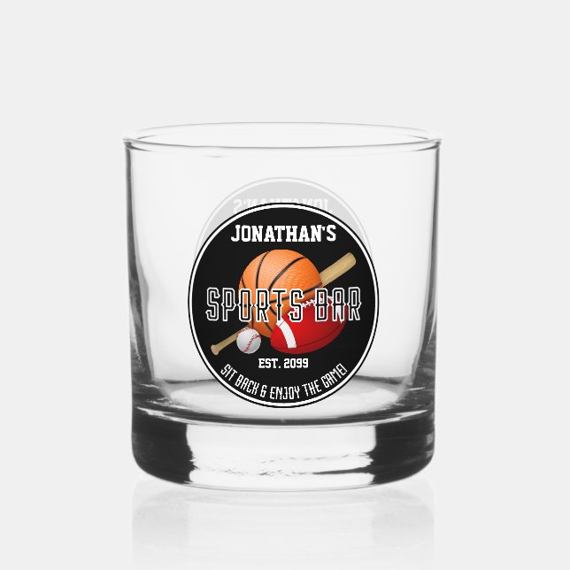 Sports Bar Lounge Drinkware Rocks  Whiskey Glass (Front)