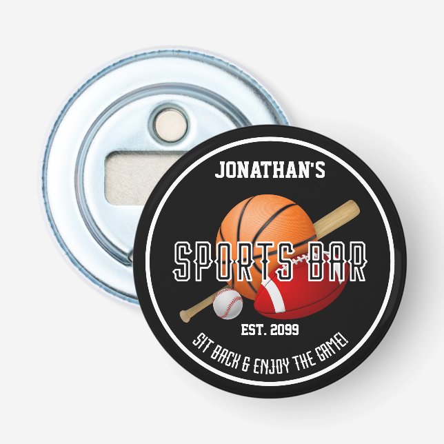 Sports Bar Round Bottle Opener (Front)