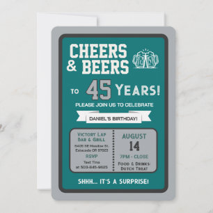 Sports Bar Surprise Party Cheers to 45 Years Invitation