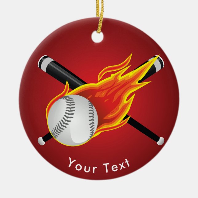 SPORTS Baseball Bats & Flaming Ball Ceramic Ornament (Front)