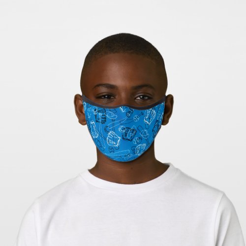 Sports Baseball Bats Gloves on Blue Pattern Premium Face Mask