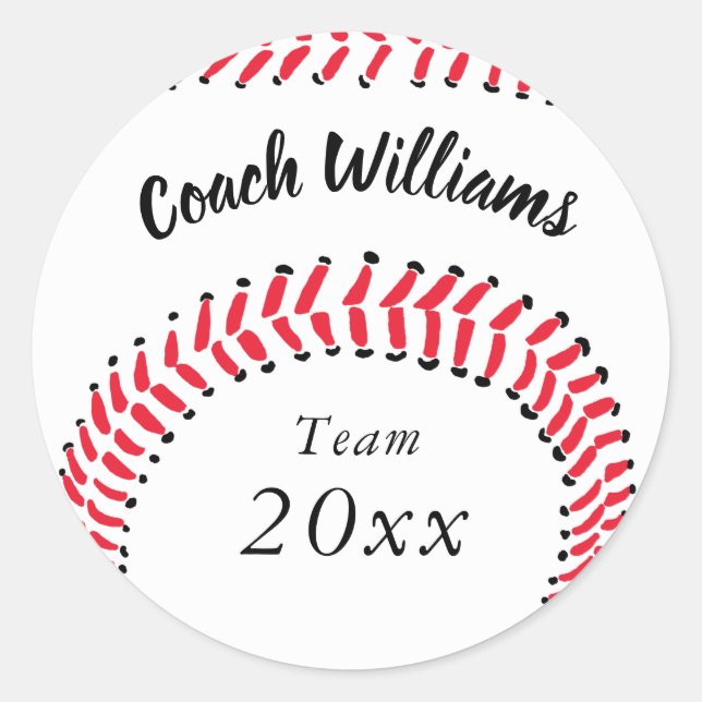 Sports Baseball Coach Add Name,Team and Year Classic Round Sticker (Front)
