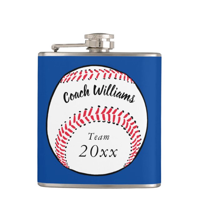 Sports Baseball Coach Name Team Year Blue Flask (Front)