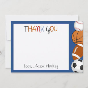 Sports Baseball Football Birthday Thank You Card