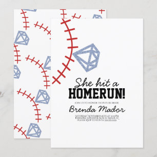 Sports Baseball Homerun Glitter Bridal Shower  Invitation