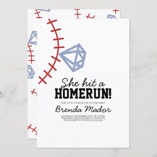 Sports Baseball Homerun Glitter Bridal Shower  Invitation