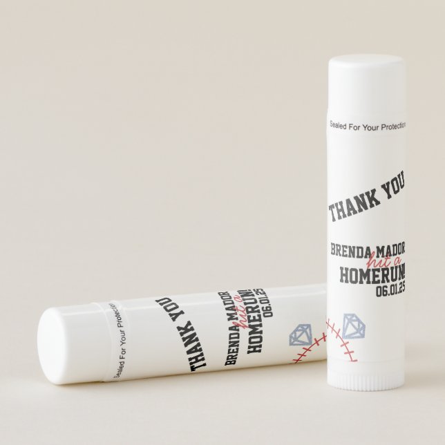 Sports Baseball Homerun Glitter Bridal Shower  Lip Balm (Front)