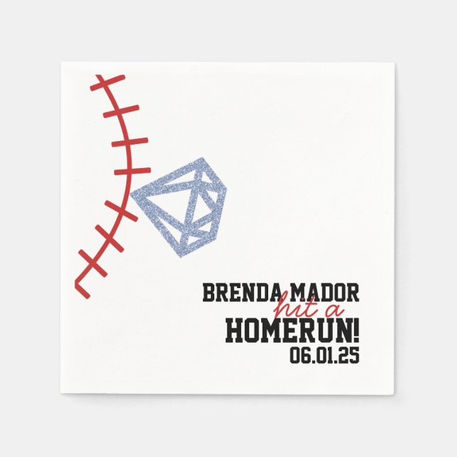 Sports Baseball Homerun Glitter Bridal Shower  Napkins (Front)