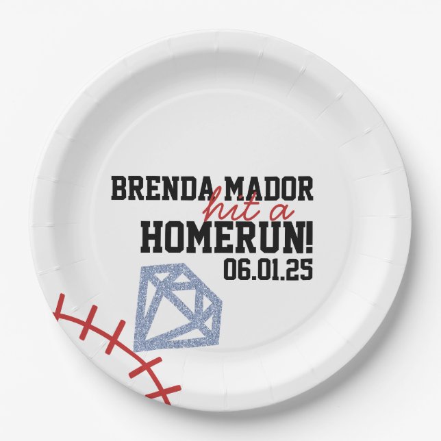 Sports Baseball Homerun Glitter Bridal Shower  Paper Plates (Front)