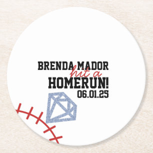 Sports Baseball Homerun Glitter Bridal Shower Round Paper Coaster