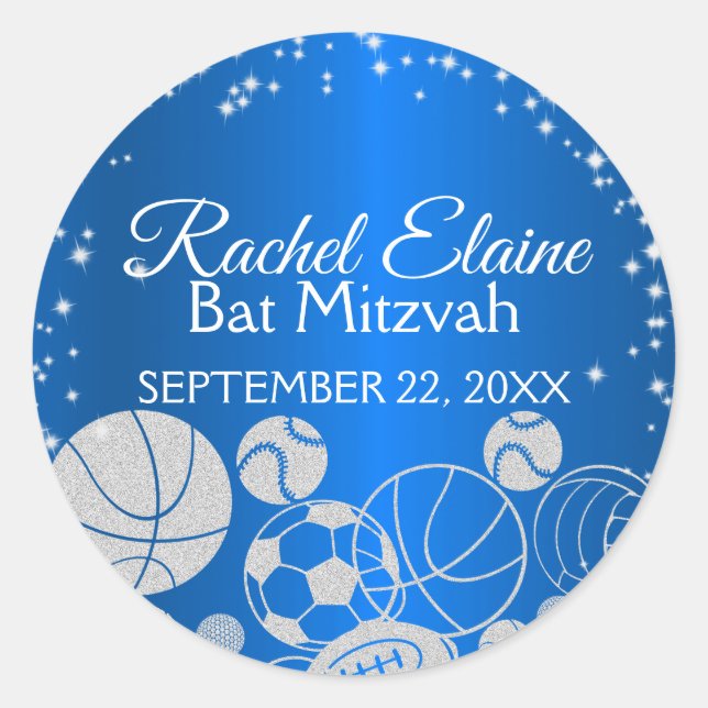 Sports Bat Mitzvah Classic Round Sticker (Front)