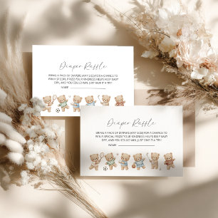sports bear baby shower, bearly wait diaper raffle enclosure card