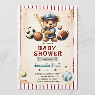 Sports Bearly Wait Baby Shower Invitation