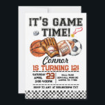 Sports Birthday All Sports Invitation<br><div class="desc">A sports-themed birthday invitation for your athletic child. Watercolor elements of a basketball,  baseball and glove,  football,  soccer ball,  and hockey puck.</div>
