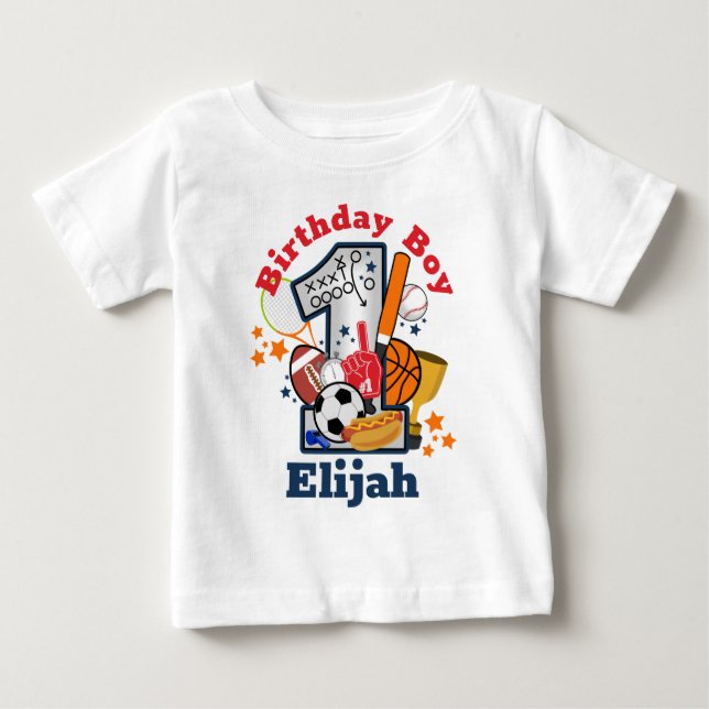 Sports Birthday Boy All Star First Birthday Shirt (Front)