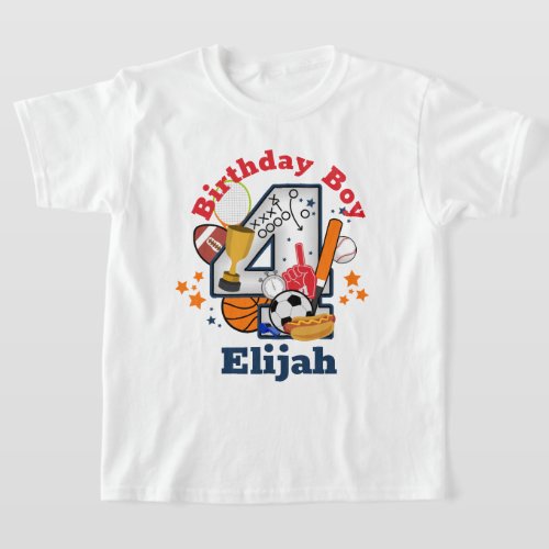 Sports Birthday Boy All Star Fourth Birthday Shirt