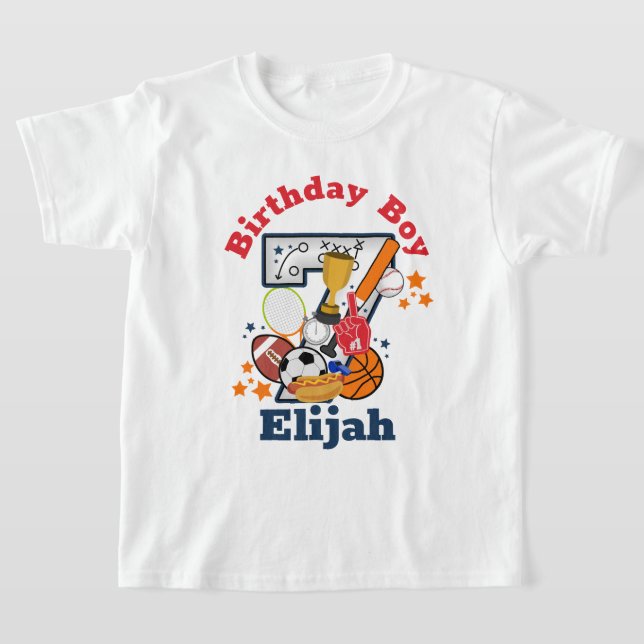 Sports Birthday Boy All Star Seventh Birthday  T-Shirt (Laydown)
