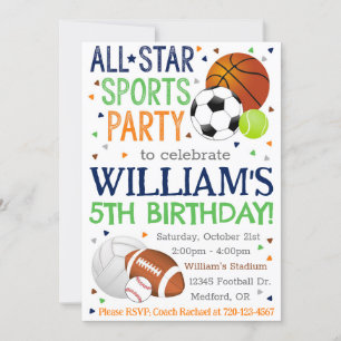Sports Birthday Invitation, All-Star Sport Party Invitation