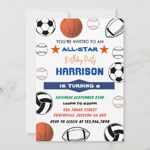 Sports Birthday Invitation, - Baseball-basketball Invitation