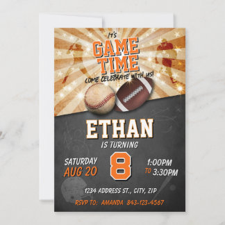 Sports birthday invitation Baseball Football