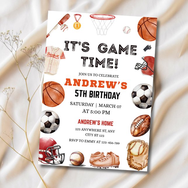 Sports Birthday Invitation, Basketball Football Invitation (Creator Uploaded)