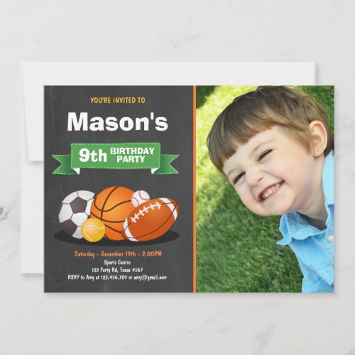 Sports birthday invitation Party boys All star