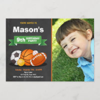 Sports birthday invitation Party boys All star