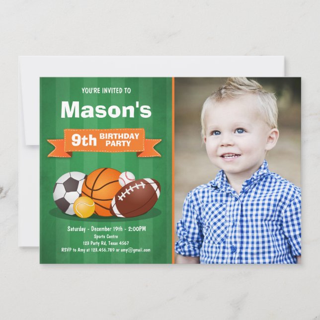 Sports birthday invitation Party boys All star (Front)