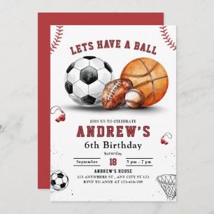 Sports Birthday Invite, Basketball Football Soccer Invitation