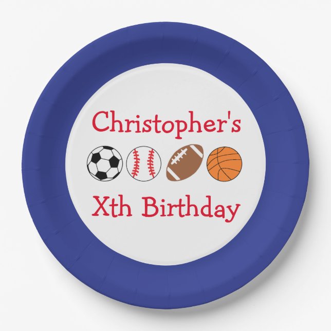 Sports Birthday Paper Plates (Front)