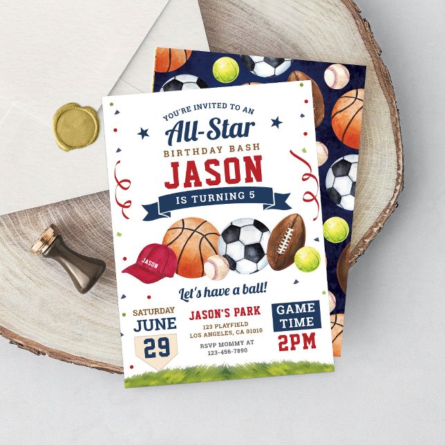 Sports Birthday Party All Star Modern Invitation (Creator Uploaded)