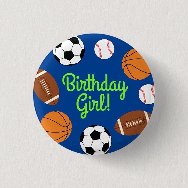 Sports Birthday Party Button (Front)