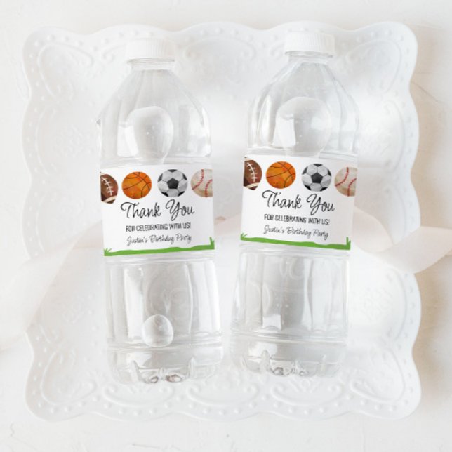 Sports Birthday Party Favor Water Bottle Label (Creator Uploaded)