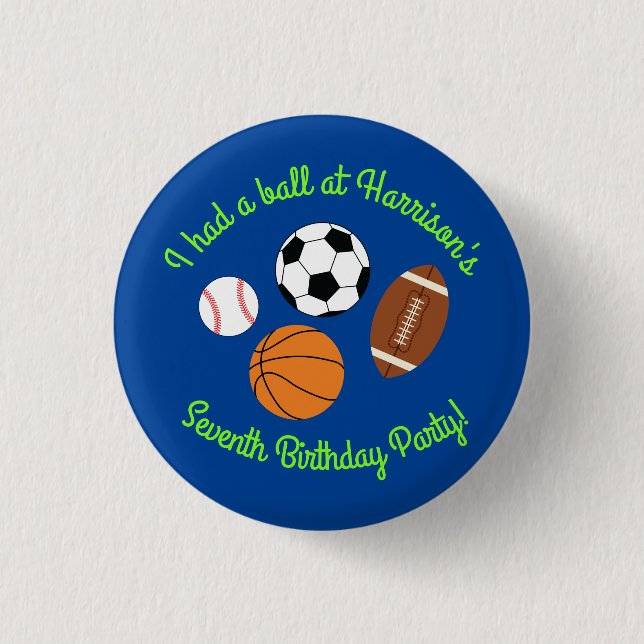 Sports Birthday Party Kids Cute Button (Front)
