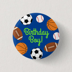 Sports Birthday Party Kids Cute Button