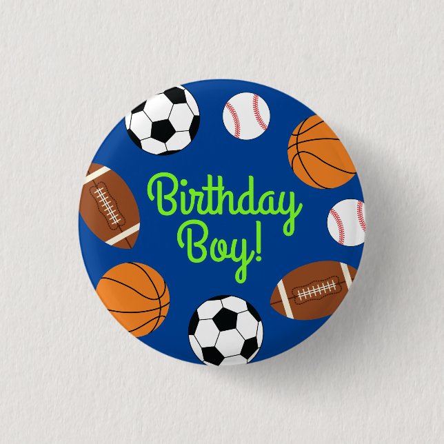 Sports Birthday Party Kids Cute Button (Front)