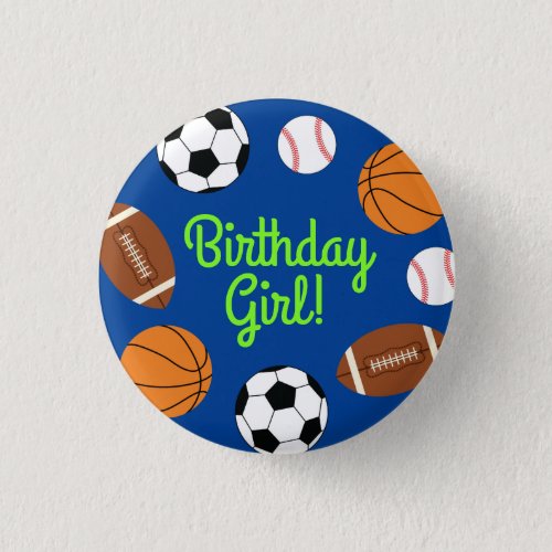 Sports Birthday Party Kids Cute Button