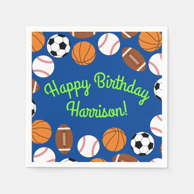 Sports Birthday Party Kids Cute Napkins (Front)