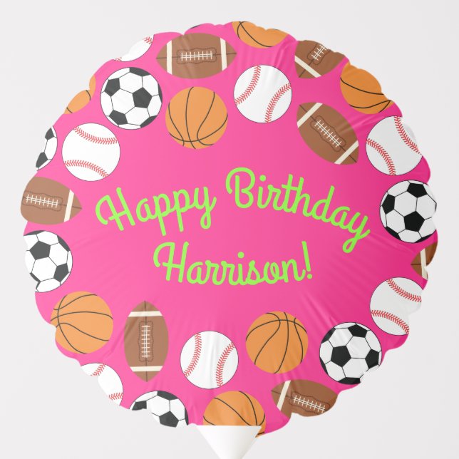 Sports Birthday Party Kids Cute Pink Girls Balloon (Front)