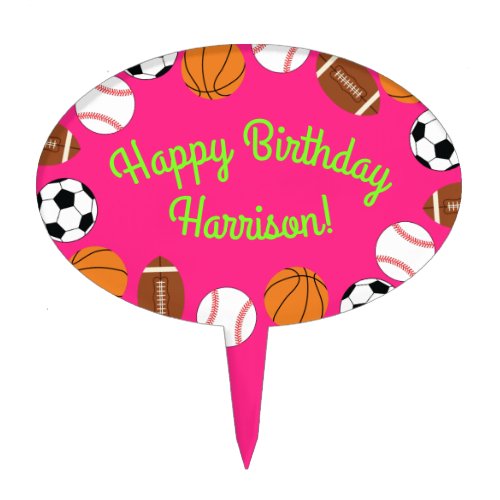 Sports Birthday Party Kids Cute Pink Girls Cake Topper