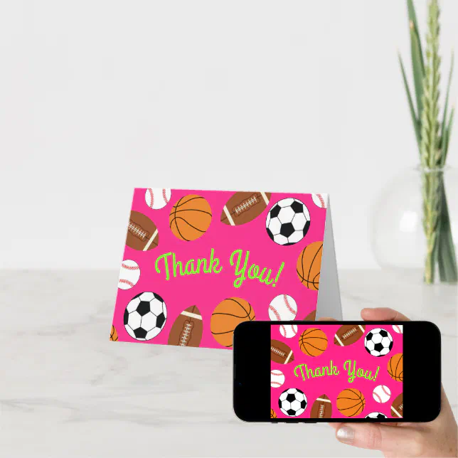 Sports Birthday Party Kids Cute Pink Girls Card | Zazzle