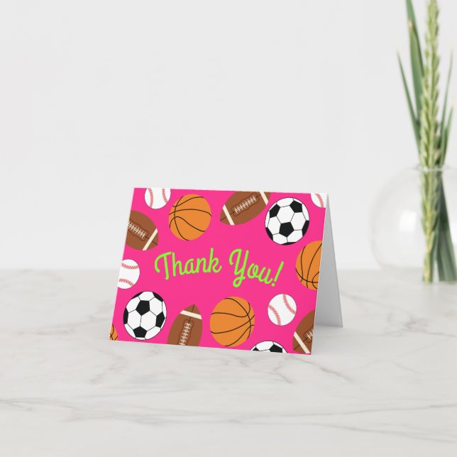 Sports Birthday Party Kids Cute Pink Girls Card (Front)