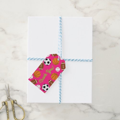 Sports Birthday Party Kids Cute Pink Girls Gift Tags