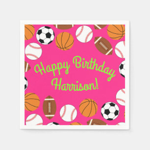 Sports Birthday Party Kids Cute Pink Girls Napkins