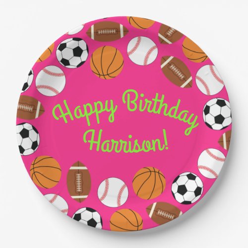 Sports Birthday Party Kids Cute Pink Girls Paper Plates