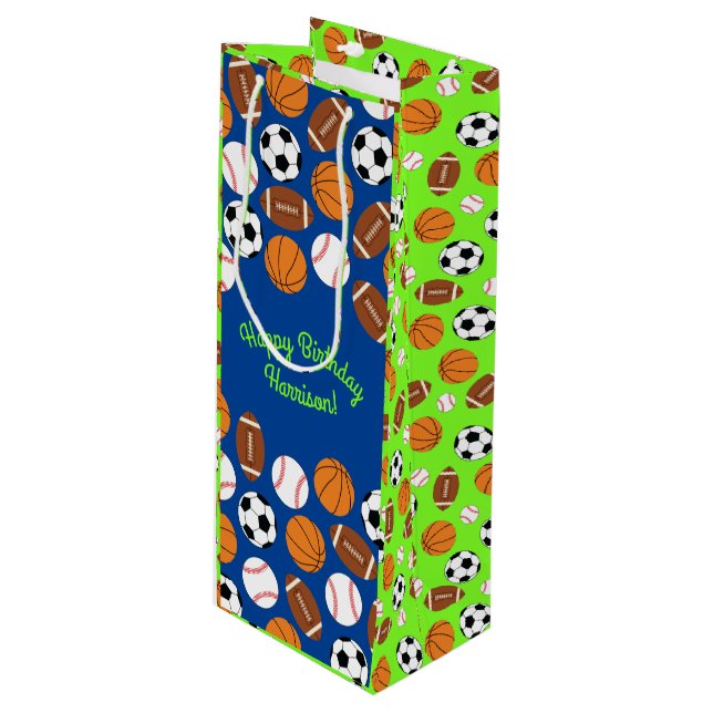 Sports Birthday Party Kids Cute Wine Gift Bag (Front Angled)