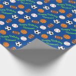 Sports Birthday Party Kids Cute Wrapping Paper<br><div class="desc">This cute design with soccer balls,  footballs,  basketballs and baseballs is great for a sports theme kids birthday party!  Perfect for a child born in the summer or spring!  Great for boys and girls that love sports!</div>